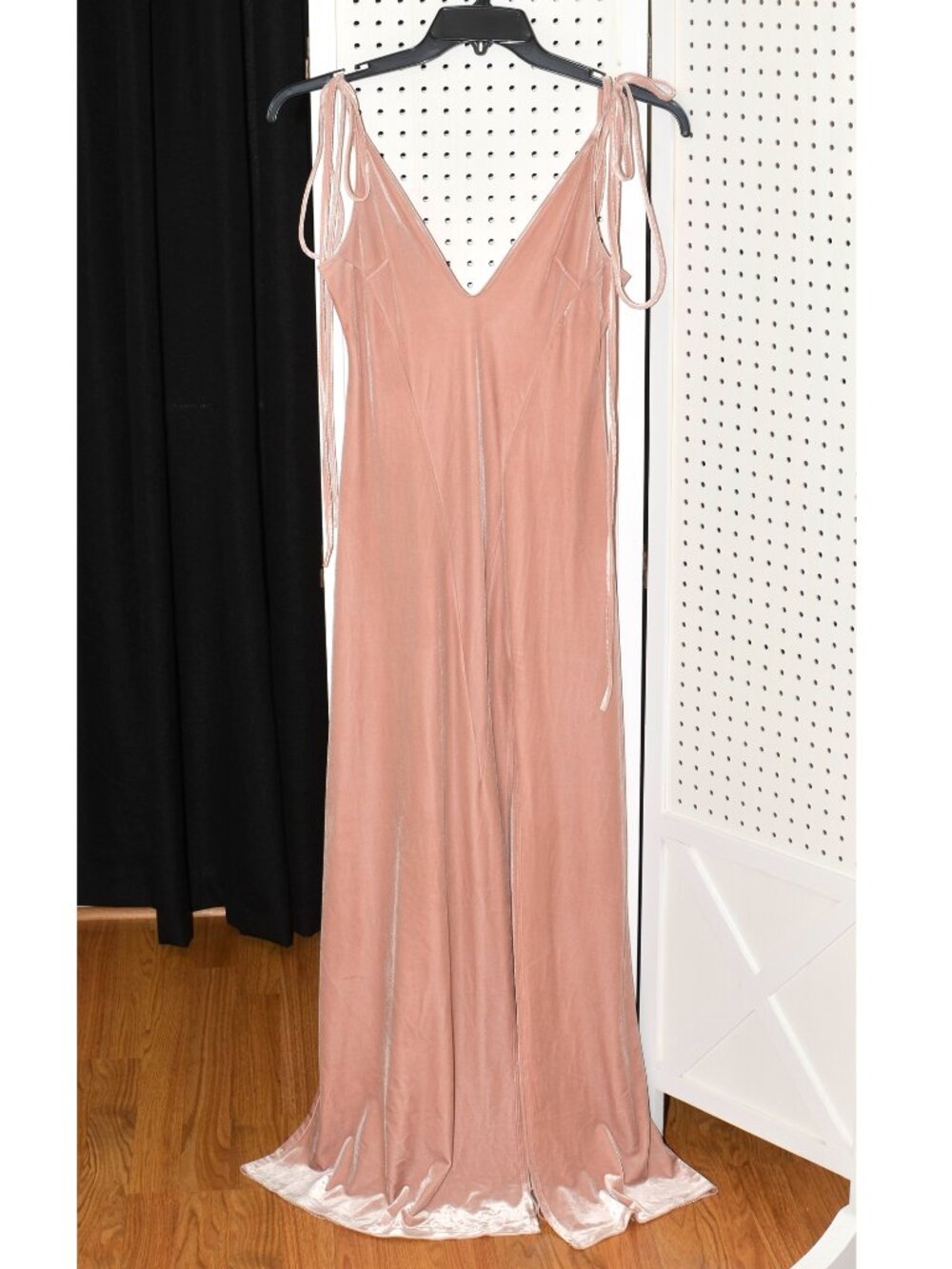 Sage The Label Dusty Rose Velvet Maxi Slip Dress V-Neck Tie Shoulder Size S